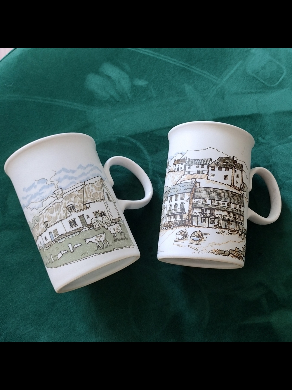 Set of 2 Vintage Dunoon Ceramics Scottland mugs with countryside Cottage Scenes
